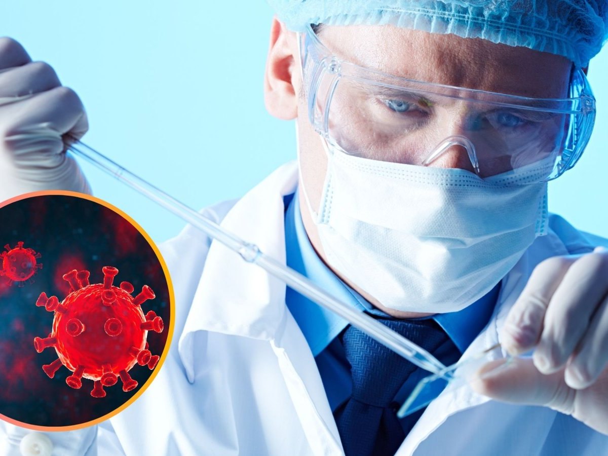 Wissenschaftler mit Pipette und Coronavirus
