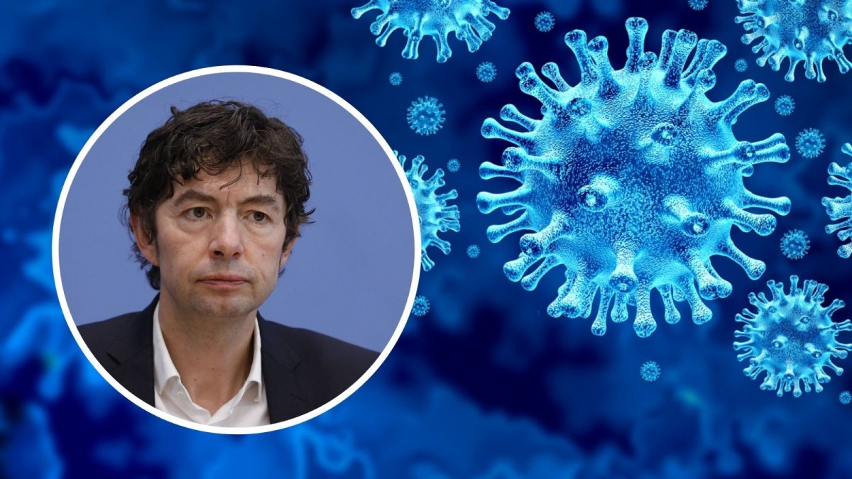 Christian Drosten und Coronavirus-Zellen.