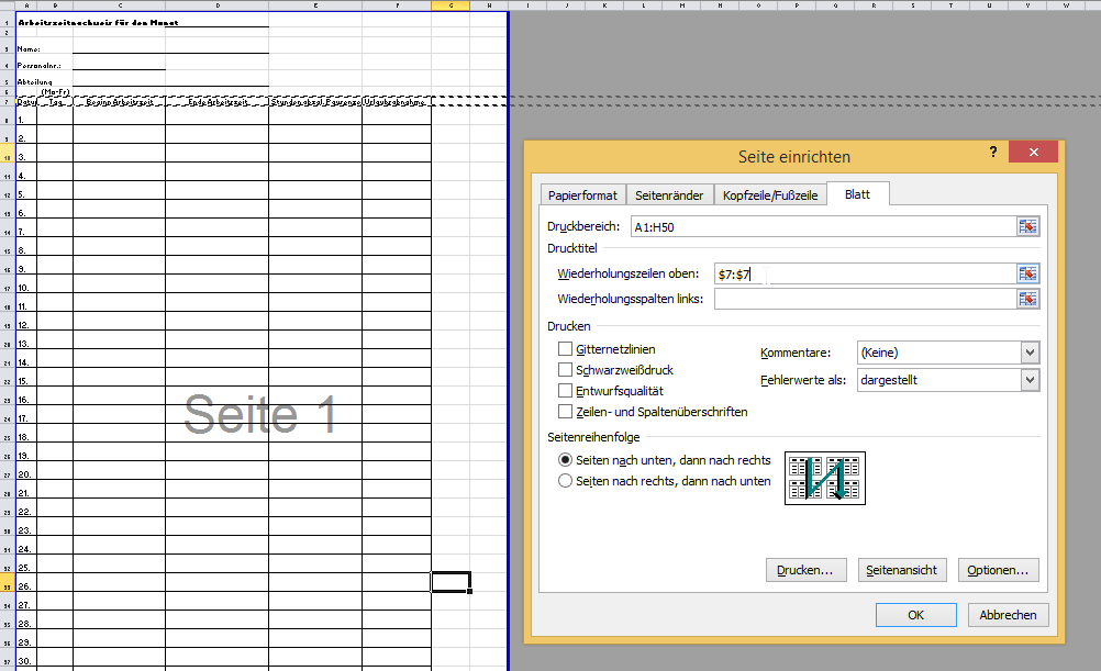 Für den Ausdruck großer Excel-Tabellen: Hier hilft euch der Punkt "Drucktitel" unter "Seitenlayout".