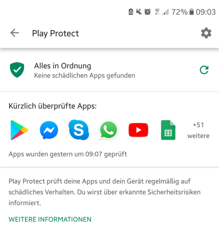 Im Google Play Store siehst du auf einen Blick, welche deiner Apps durch Protect überprüft wurden.