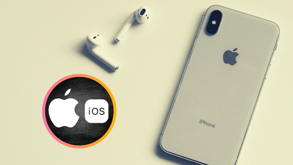 iPhone und das Apple Logo mit iOS-Schriftzug