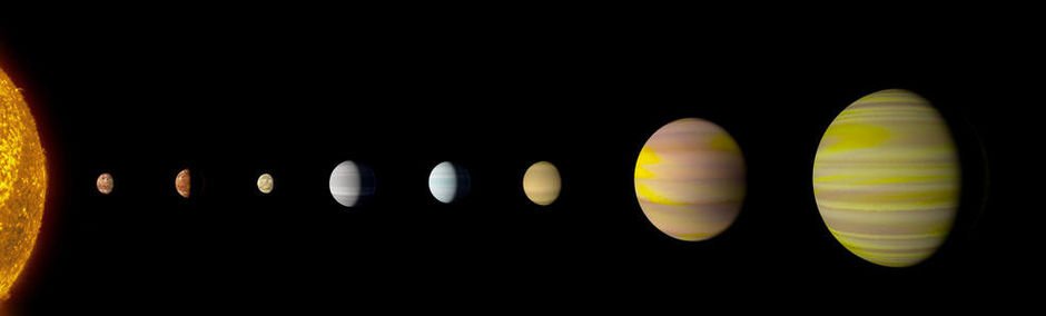 Wie in unserem Sonnensystem umkreisen auch in Kepler 90 acht Planeten die Sonne.