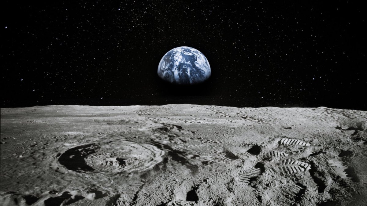 Die Erde vom Mond aus betrachtet.