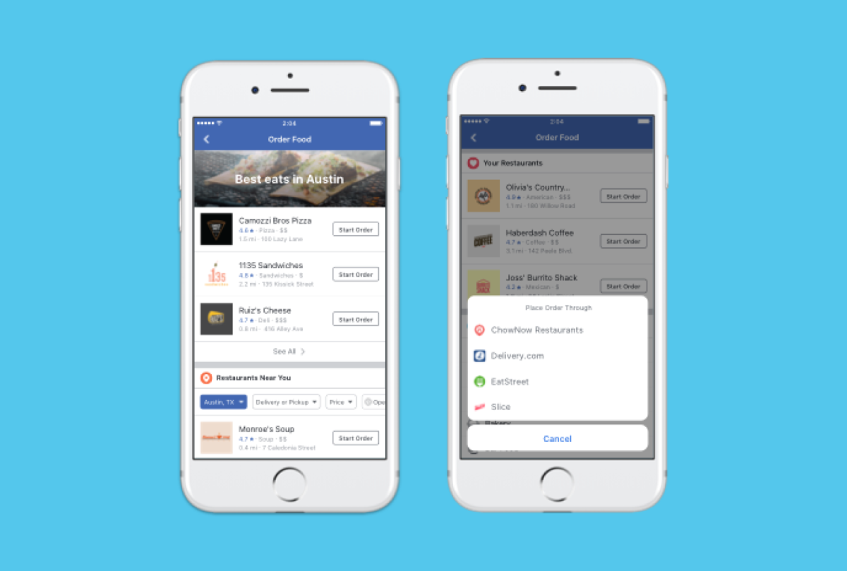Facebook integriert in den USA eine Essensbestellungs-Funktion in seine App.