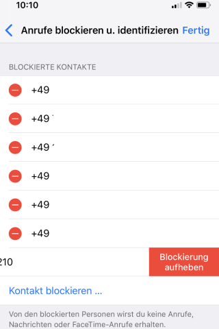 Tippt auf "Bearbeiten" oben rechts, um einen Kontakt wieder zu entsperren. Tippt auf "Bearbeiten" oben rechts, um einen Kontakt wieder zu entsperren.