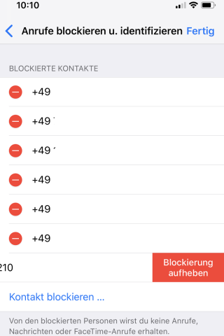 Tippt auf "Bearbeiten" oben rechts, um einen Kontakt wieder zu entsperren.