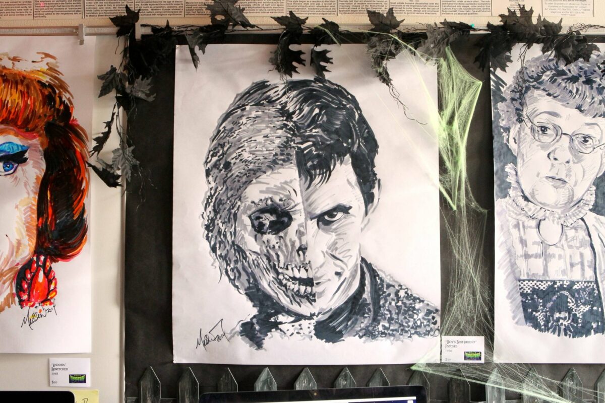 Zeichnung des Chrakters Norman Bates aus dem Film Psycho