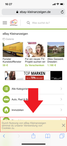 Cookies melden sich bei Webseiten meistens unten am Bildschirmrand.