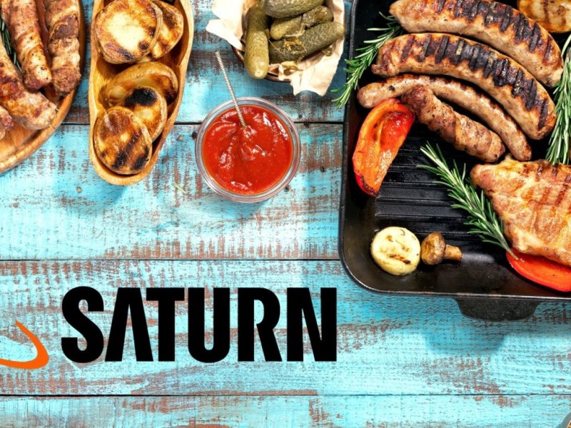 Grillfleisch und das Saturnlogo