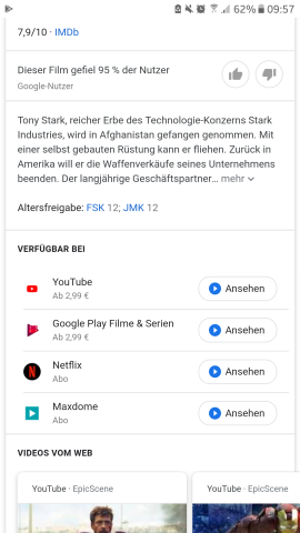 Google stellt in einer Übersicht dar, welche Streaming-Anbieter Inhalte anbieten.