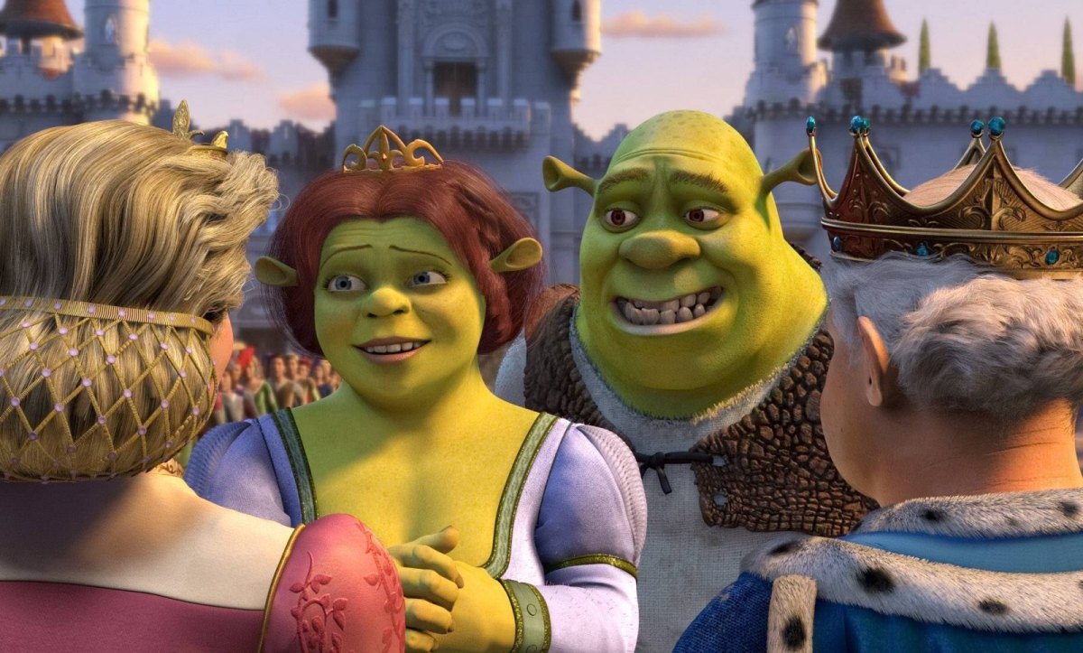 Szenenbild aus Shrek 2. Mit dem Oger und Frau Fiona.