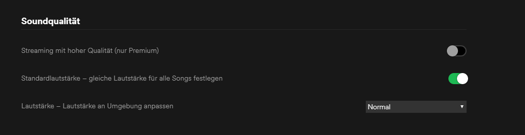 Für die Spotify-Desktop-Anwendung könnt ihr bei "Streaming mit hoher Qualität" den Klang einstellen.