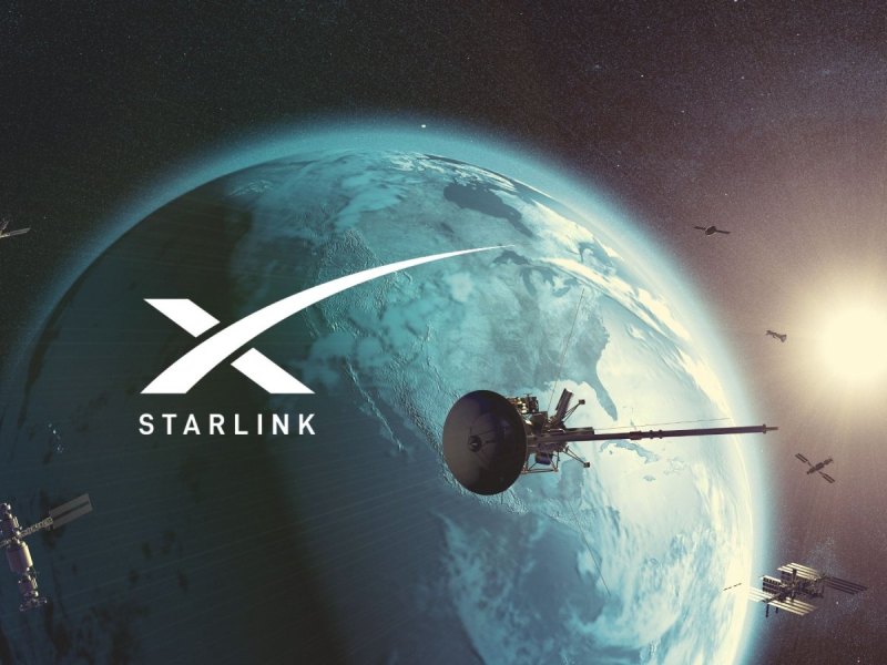 Satelliten im Weltall und das Starlink-Logo