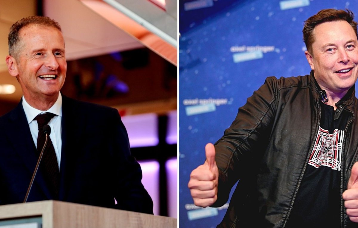 Herbert Diess (l.) und Elon Musk (r.)