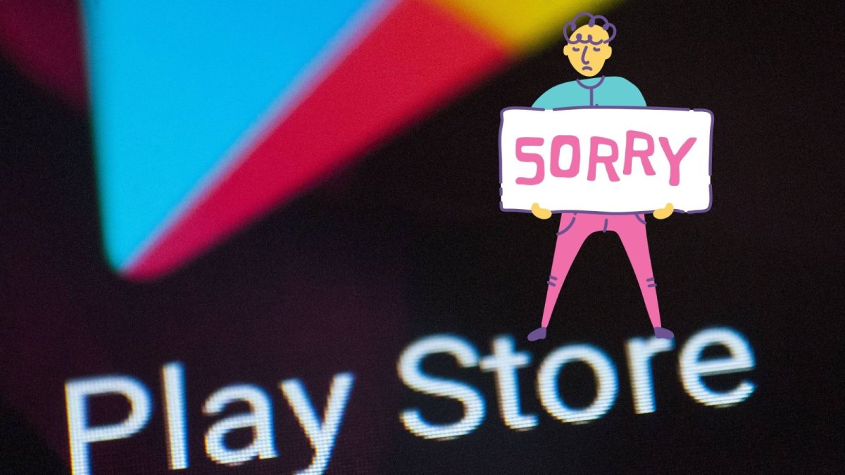 Play Store-Logo mit einem Sorry-Icon.