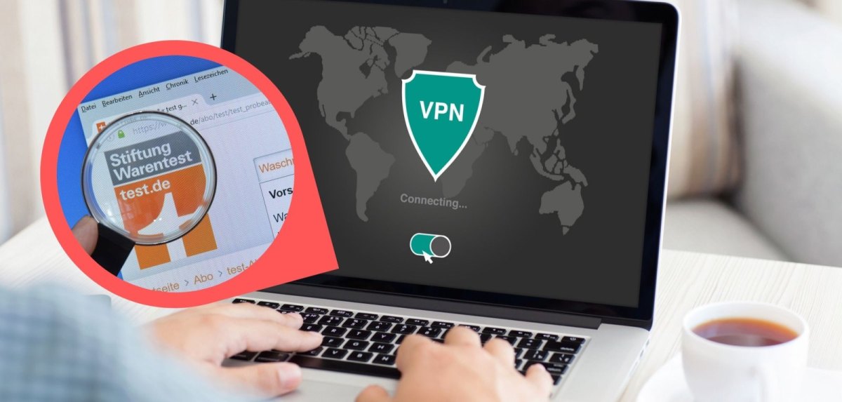 VPN auf dem Laptop mit Stiftung Warentest-Logo.