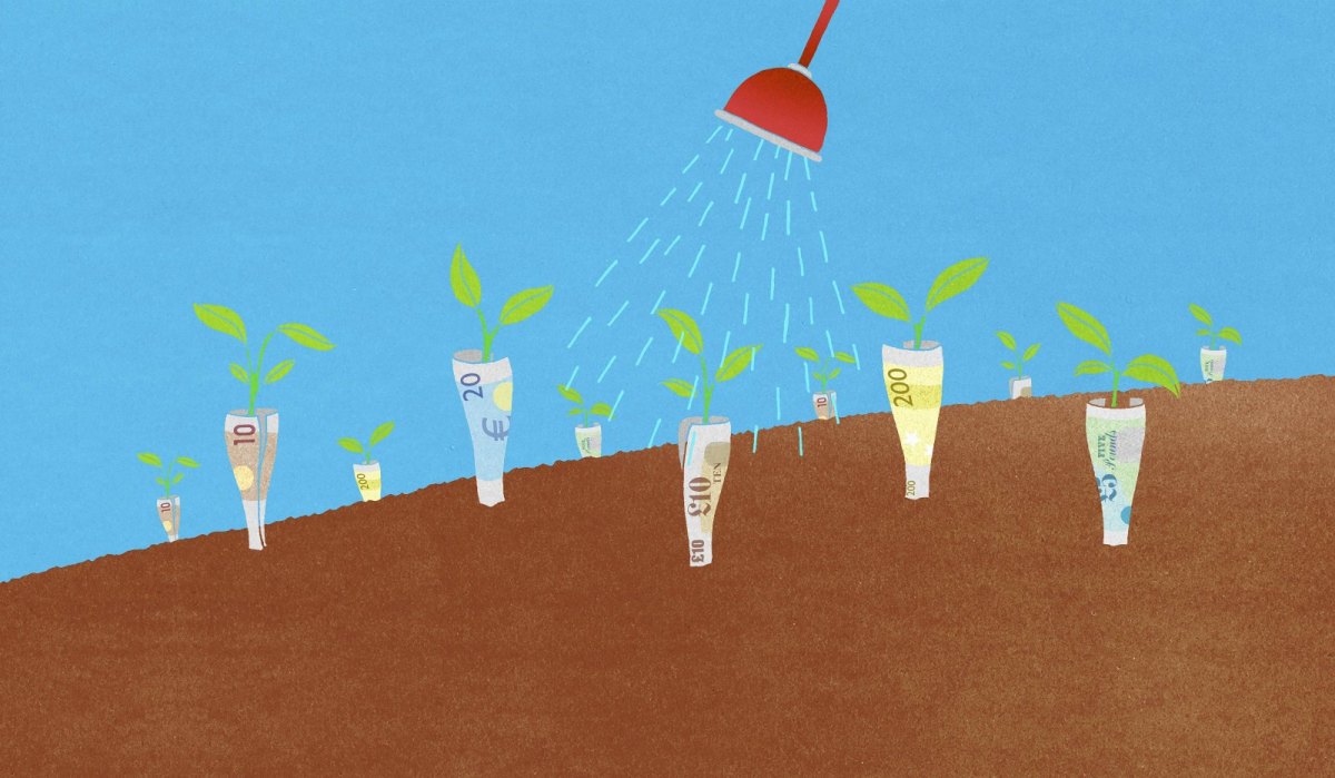 Geldpflanzen werden bewässert (Illustration)