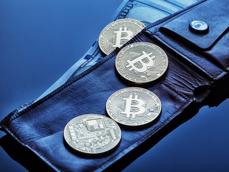 Bitcoin-Münzen in einer Brieftasche