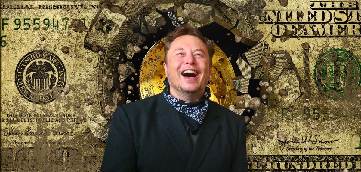 Elon Musk vor einem Dollarschein