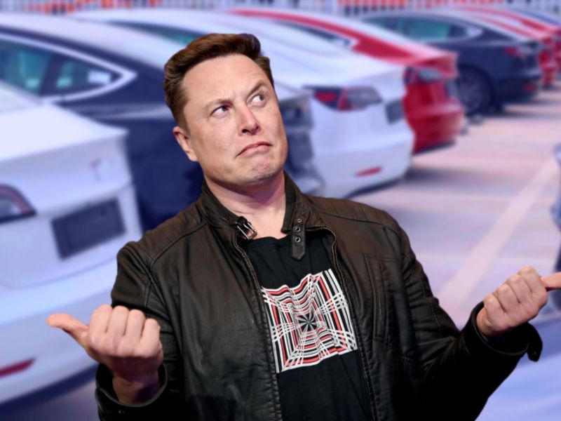 Elon Musk vor Elektroautos der Marke Tesla