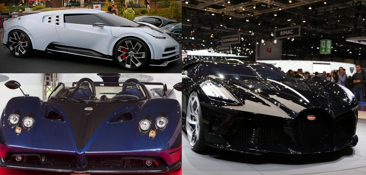 Kollage Pagani Zonda HP Barchetta, Bugatti La Voiture Noire, Bugatti Centodieci