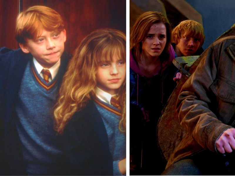 Harry, Ron und Hermine in jung und älter.