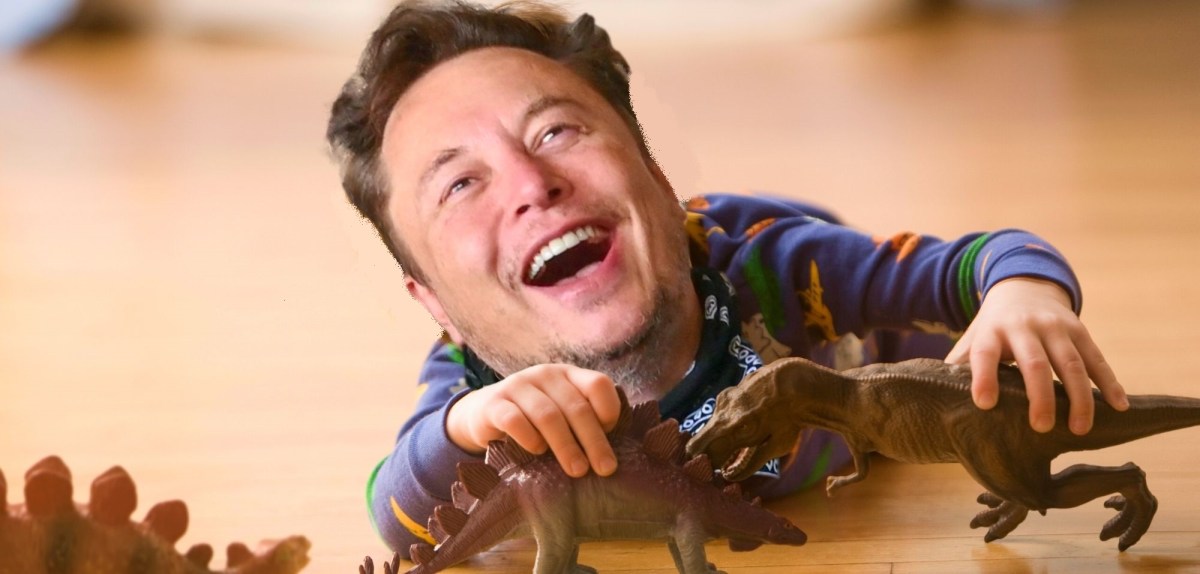 Elon Musk spielt mit Dinosauriern