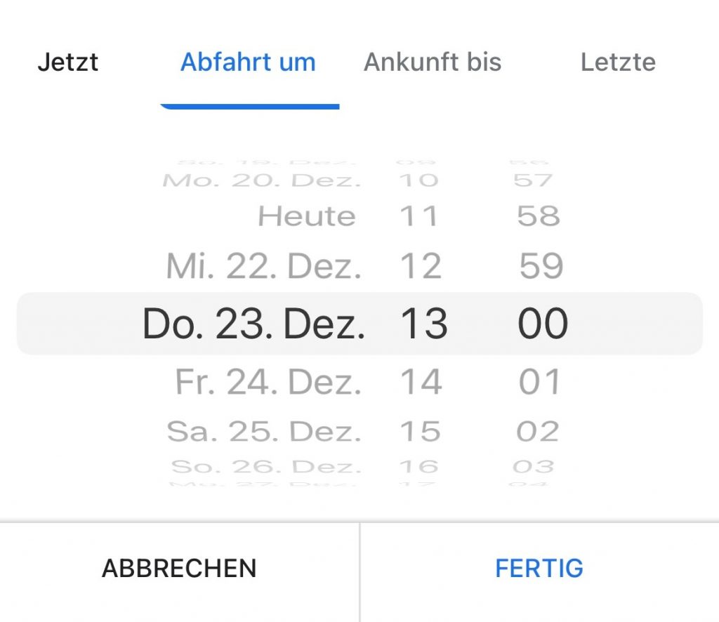 Google Maps zukünftige Reisezeiten