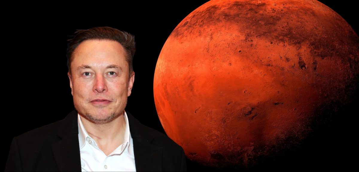 Elon Musk neben dem Mars.