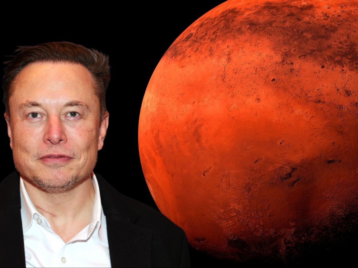 Elon Musk neben dem Mars.