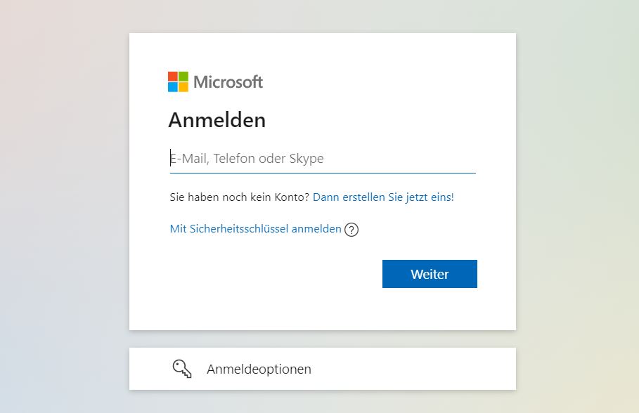 Anmeldefenster für Microsoft Account