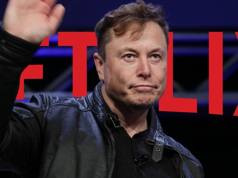 Elon Musk vor dem Netflix-Logo.