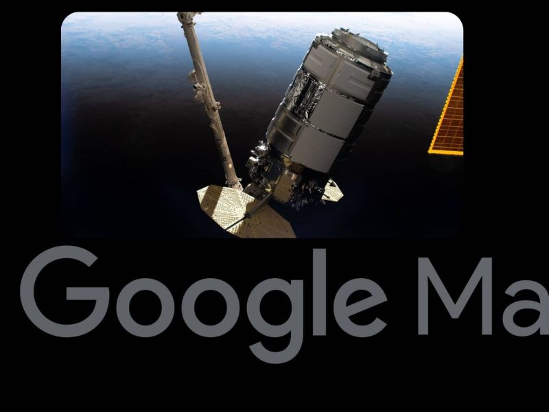 Google Maps-Logo und die ISS.