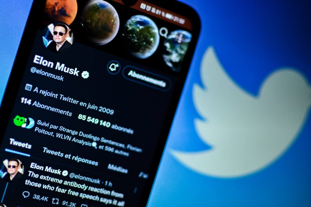 Twitter-Profil von Elon Musk vor dem Twitter-Logo