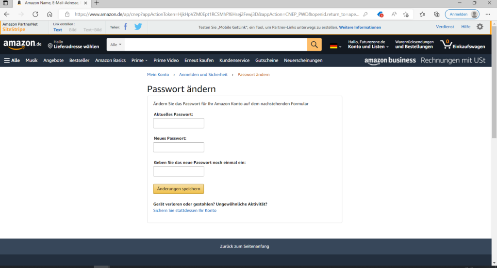 Amazon-Passwort ändern
