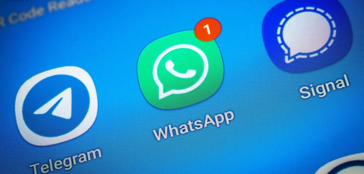 Telegram-, WhatsApp- und Signal-Icon.