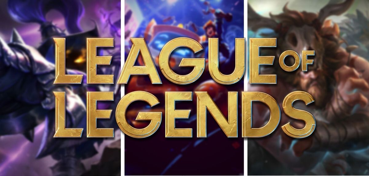 "League of Legends"-Logo über drei Champions