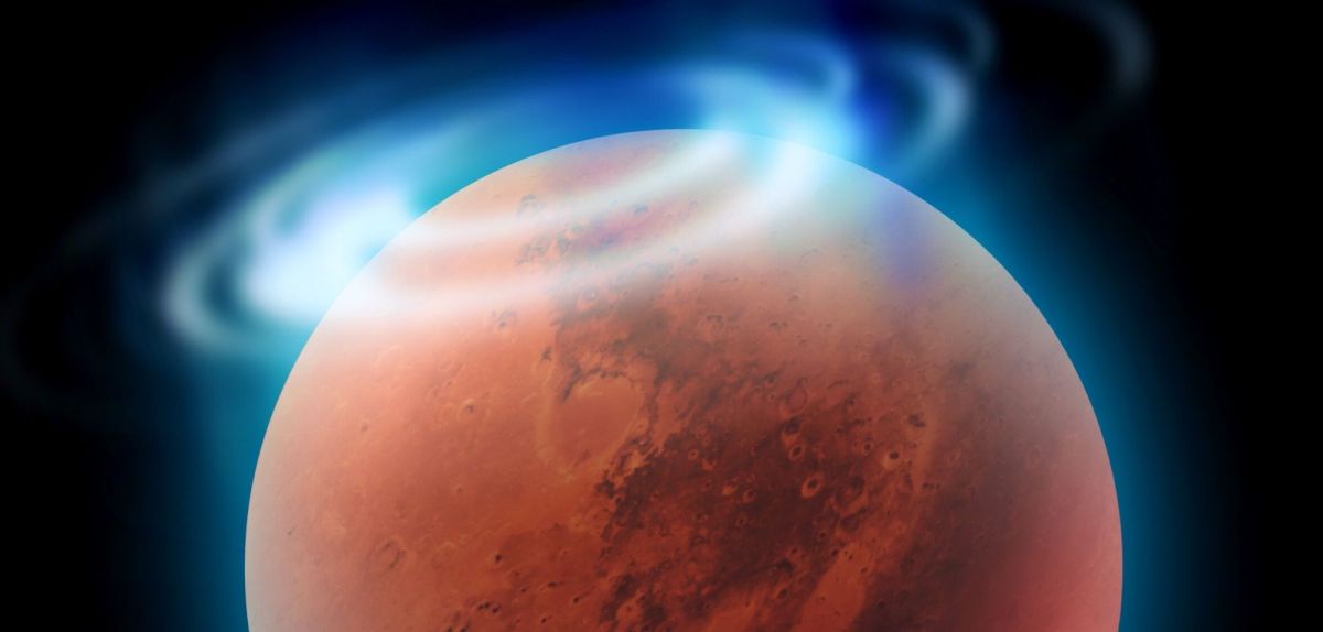 3D-Illustration des Planeten Mars mit Polarlichtern
