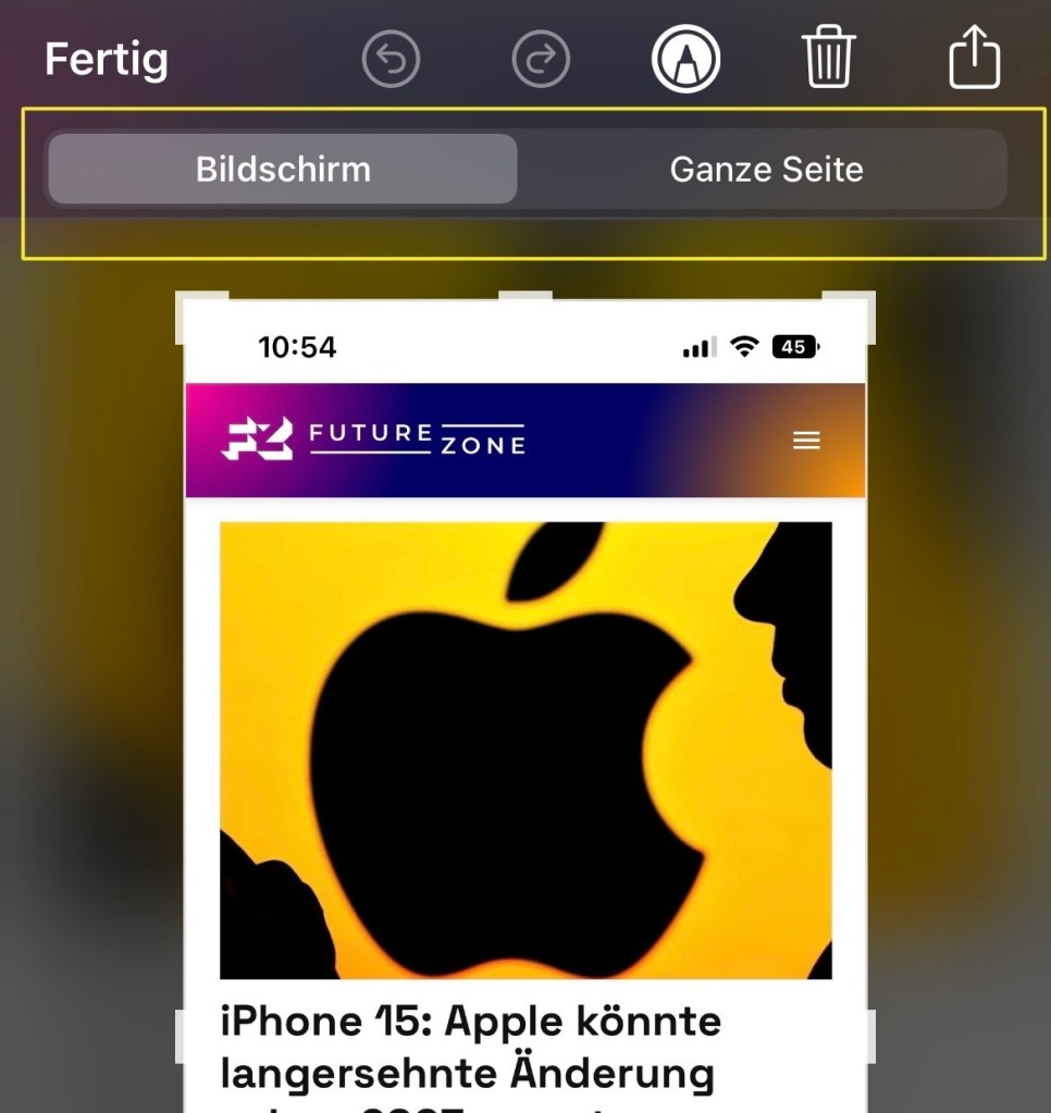 Ganze Seite fotografieren iPhone 