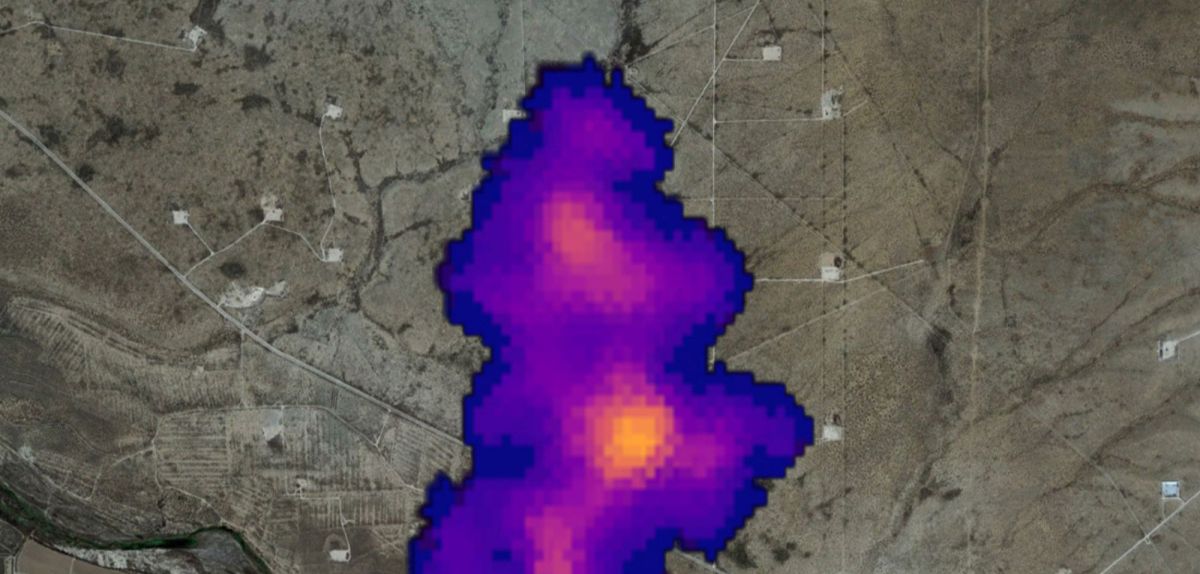 Eine 3 km lange Methanfahne südöstlich von Carlsbad, New Mexico