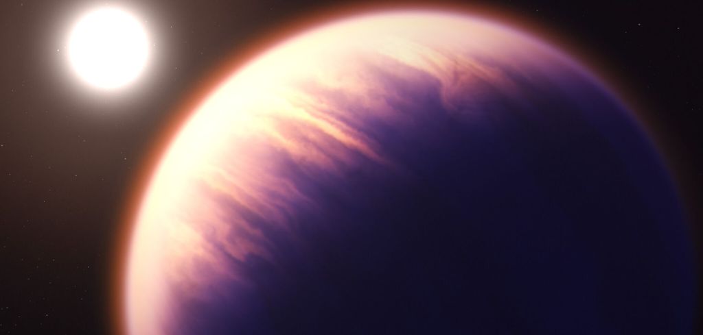 Künstlerische Illustration des Exoplaneten WASP-39 b.