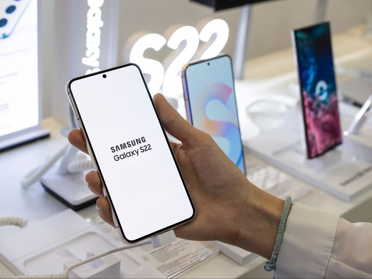 Mehrere Samsung-Handys im Laden.