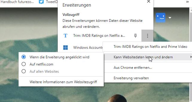 Dialogfelder im Chrome.