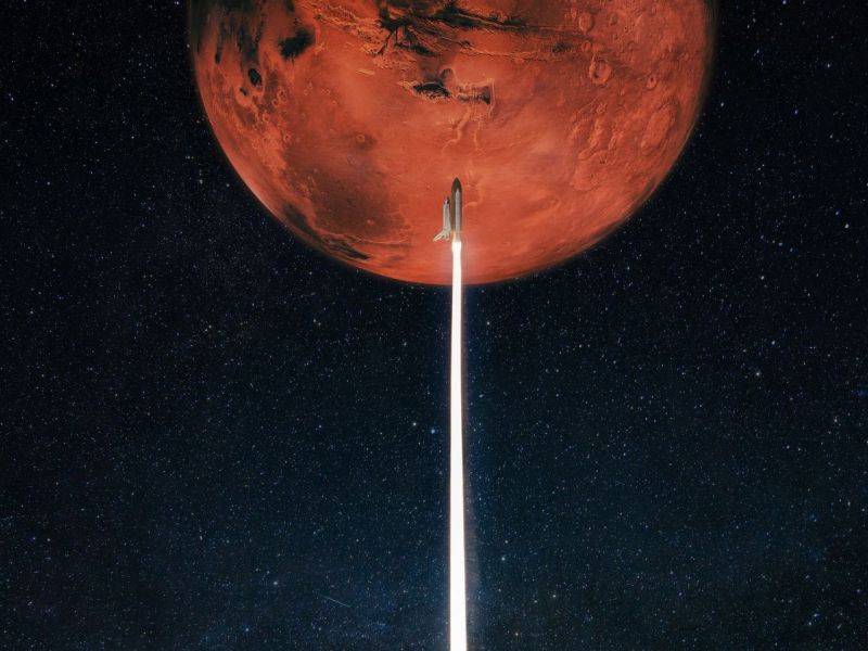Rakete auf der Reise zum Mars