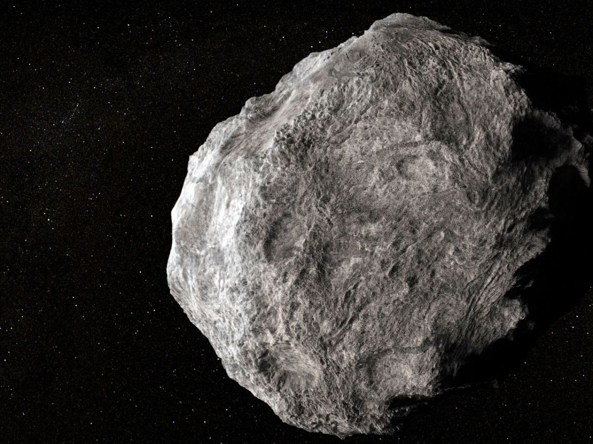 Darstellung eines Asteroiden im All.