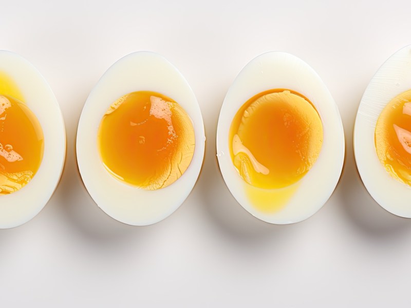 Aufgeschnittene, weich gekochte Eier