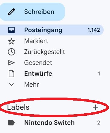 Ausschnitte aus der linken Leiste bei Gmail in der Desktop-Version.