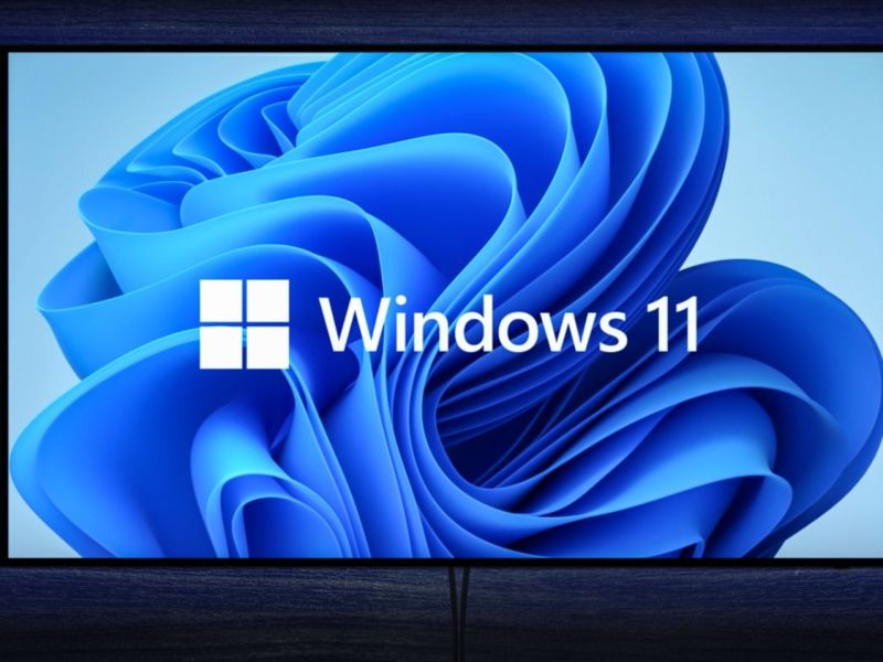 Windows 11-Logo auf einem Computer-Bildschirm.