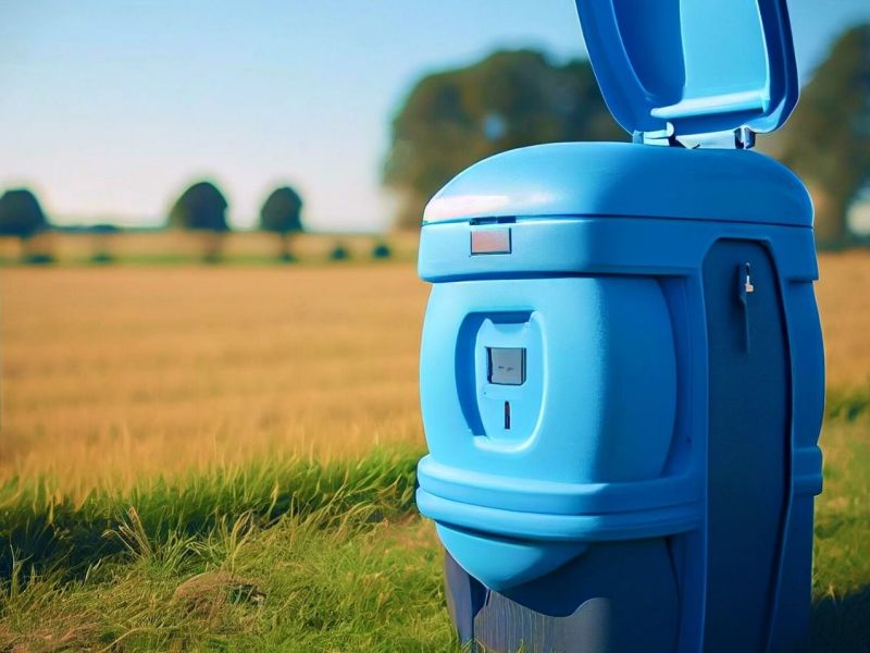 Campingtoilette auf einem Feld