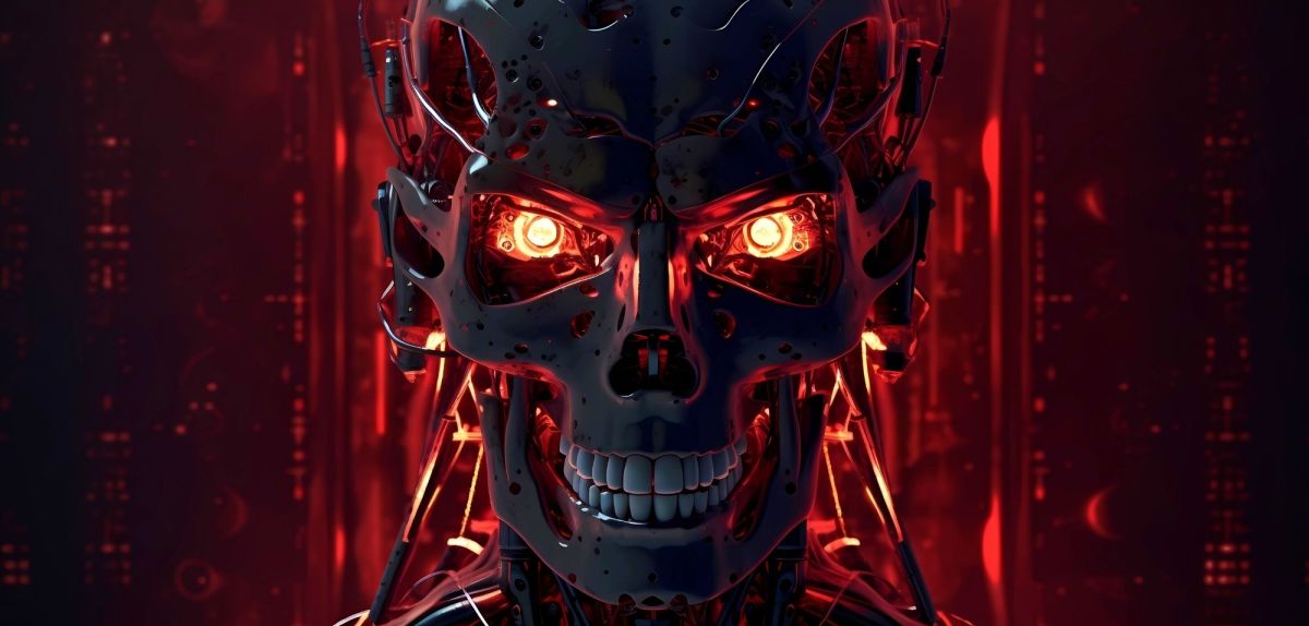 Terminator vor einem roten Hintergrund